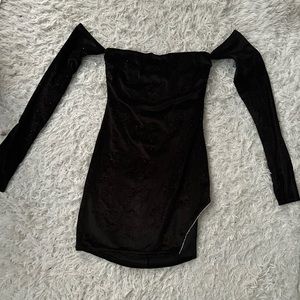 Black Off the Shoulder Sparkly Mini Dress
